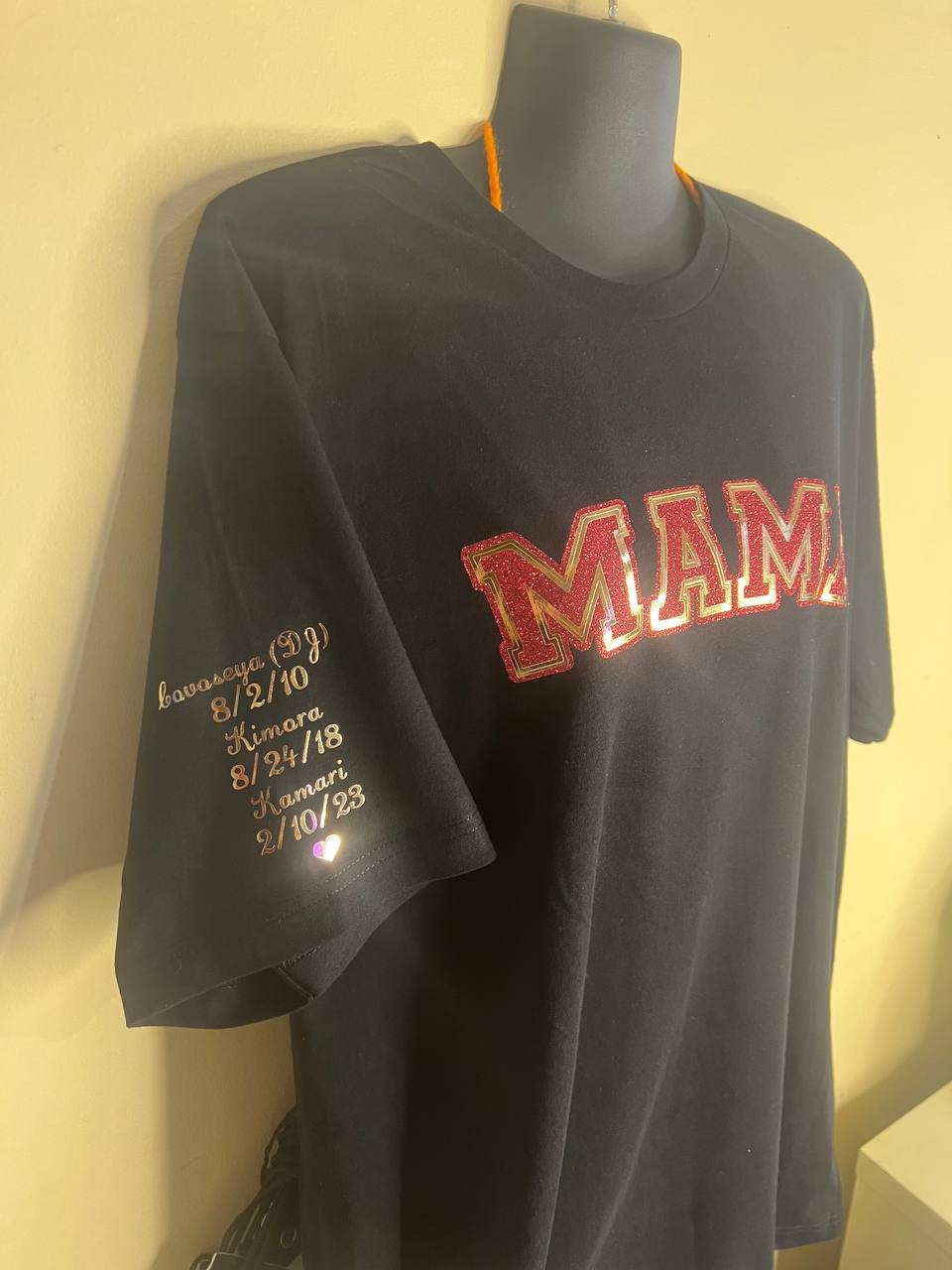 Personalized Mom/Mama T-Shirt with Kids' Names on Sleeve | Get Pressed Customs