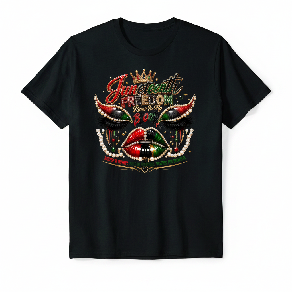 Freedom Runs in My Blood — Black Tee Mockup