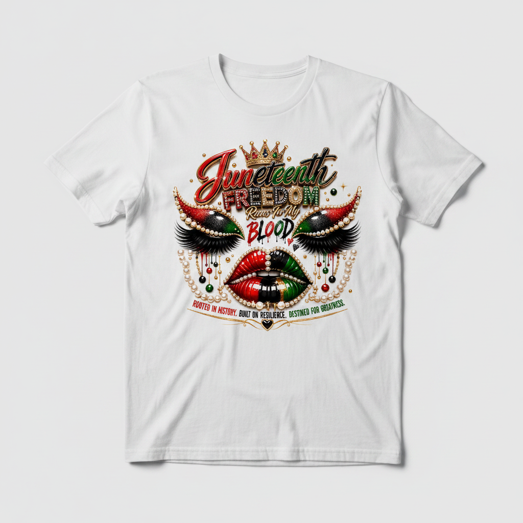 Freedom Runs in My Blood — White Tee Mockup