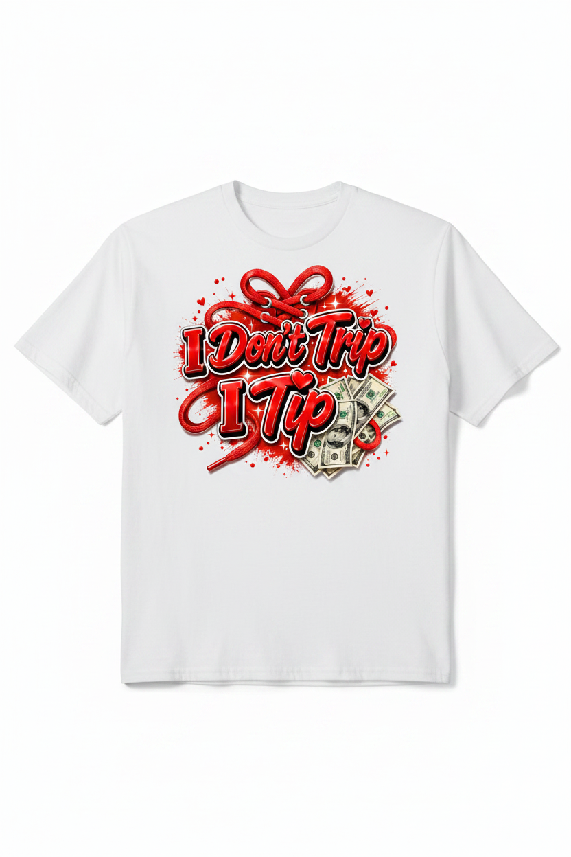 I Don't Trip I Tip - Red T-Shirt Mockup