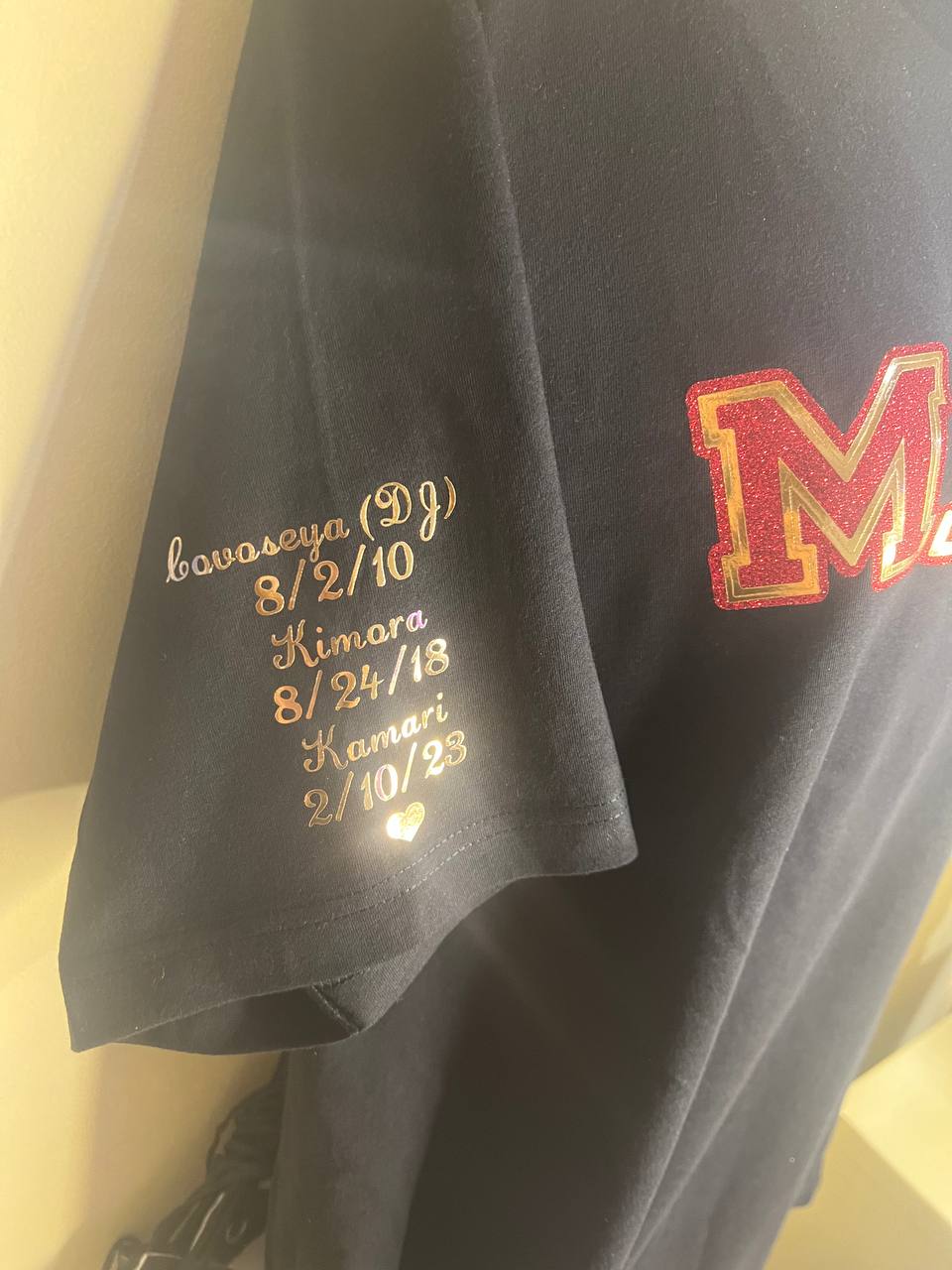 Personalized Mom/Mama T-Shirt with Kids' Names on Sleeve | Get Pressed Customs